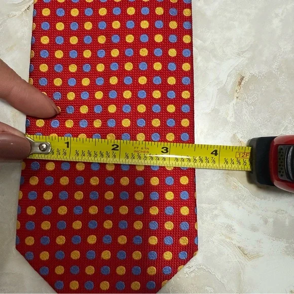 NWOT Holland‎ & Sherry London Men's Silk Polkadot Tie Red/Blue/Gold 3 1/2 x 60